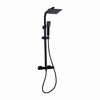 Prestige Nero Thermostatic Square Bar Shower Valve with Shower Kit and Fixed Head - Black | Product Image