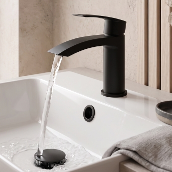 Prestige Nero Curve Mono Basin Mixer Tap with Clicker Waste - Matt Black | Product Image