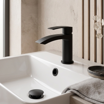 Prestige Nero Curve Mono Basin Mixer Tap with Clicker Waste - Matt Black | Product Image