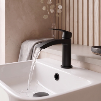 Prestige Nero Curve Mini Mono Basin Mixer Tap with Clicker Waste - Matt Black | Product Image