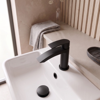 Prestige Nero Curve Mini Mono Basin Mixer Tap with Clicker Waste - Matt Black | Product Image