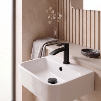 Prestige Nero Curve Mini Mono Basin Mixer Tap with Clicker Waste - Matt Black | Product Image