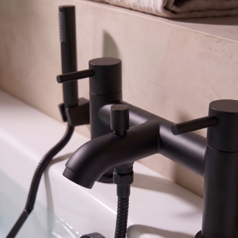Prestige Nero Round Bath Shower Mixer Tap with Shower Kit - Matt Black | Product Image