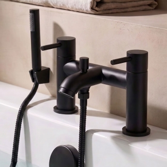 Prestige Nero Round Bath Shower Mixer Tap with Shower Kit - Matt Black | Product Image