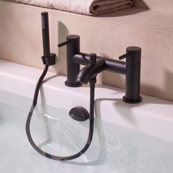 Prestige Nero Round Bath Shower Mixer Tap with Shower Kit - Matt Black | Product Image