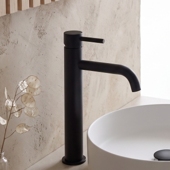 Prestige Nero Round Hi-Rise Mono Basin Mixer Tap - Matt Black | Product Image