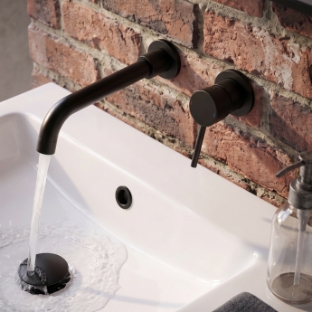 Prestige Nero Round Basin Mixer Tap Wall Mounted - Matt Black | Product Image