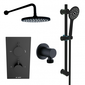 Prestige Nero Round Option 4 Thermostatic Concealed Shower Valve with Adjustable Slide Rail Kit and Fixed Head - Matt Black | Product Image