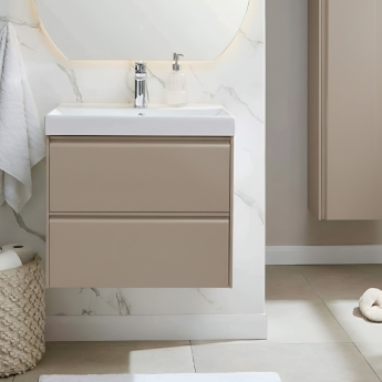 Prestige Note 2-Drawer Wall Hung Vanity Unit with Basin 600mm Wide - Cocoa | Product Image