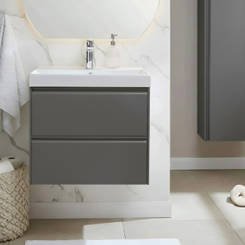 Prestige Note 2-Drawer Wall Hung Vanity Unit with Basin 600mm Wide - Matt Grey | Product Image