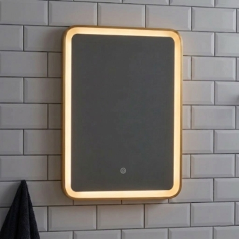 Prestige Ottone Square LED Bathroom Mirror with Touch Sensor 700mm H x 500mm W - Brushed Brass | Product Image