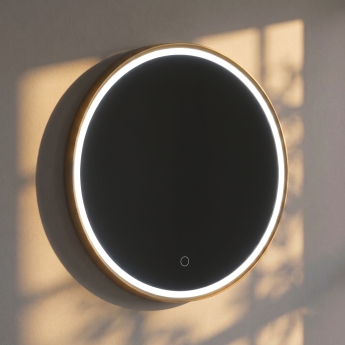 Prestige Ottone Round LED Bathroom Mirror with Touch Sensor 600mm Diameter - Brushed Brass | Product Image