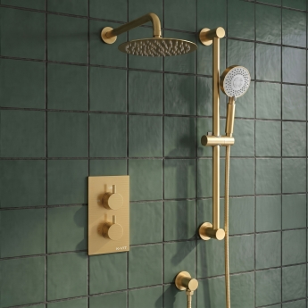 Prestige Ottone Thermostatic Concealed Shower Mixer with Adjustable Slide Rail Kit + Fixed Shower Head - Brushed Brass | Product Image