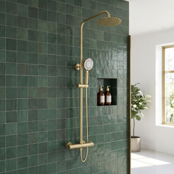 Prestige Ottone Thermostatic Bar Shower with Overhead Drencher and Sliding Handset - Brushed Brass | Product Image