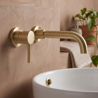 Prestige Ottone Basin Mixer Tap Wall Mounted - Brushed Brass | Product Image