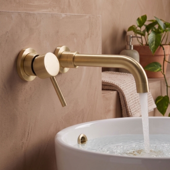 Prestige Ottone Basin Mixer Tap Wall Mounted - Brushed Brass | Product Image