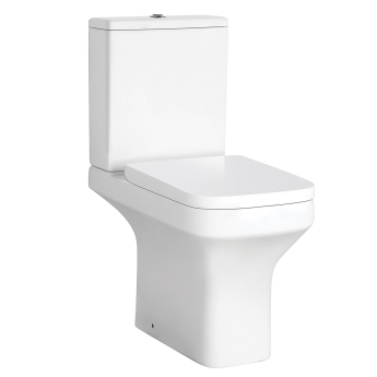Prestige Ozone Square Rimless Open Back Close Coupled Toilet with Push Button Cistern - Premium Soft Close Seat | Product Image