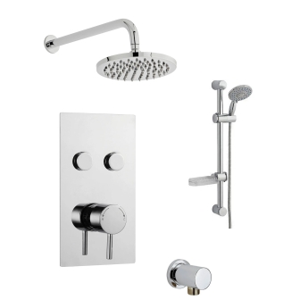 Prestige Plan Thermostatic Twin Round Push Button Concealed Mixer Shower with Shower Kit Round Head | Product Image