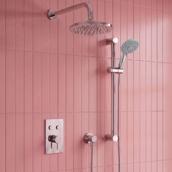 Prestige Plan Thermostatic Twin Round Push Button Concealed Mixer Shower with Shower Kit Round Head | Product Image