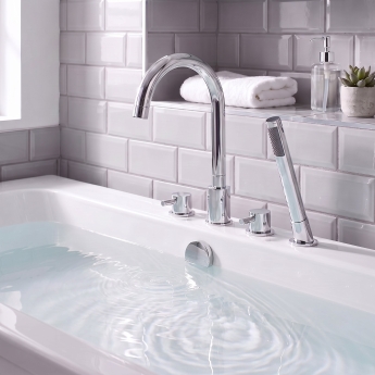 Prestige Plan 4 Hole Bath Shower Mixer Tap with Shower Kit Chrome | Product Image