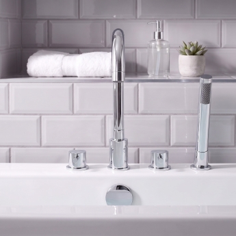 Prestige Plan 4 Hole Bath Shower Mixer Tap with Shower Kit Chrome | Product Image