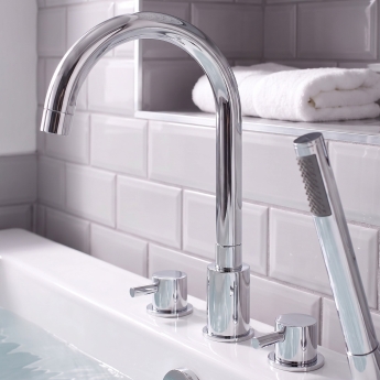 Prestige Plan 4 Hole Bath Shower Mixer Tap with Shower Kit Chrome | Product Image