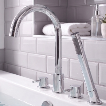 Prestige Plan 4 Hole Bath Shower Mixer Tap with Shower Kit Chrome | Product Image