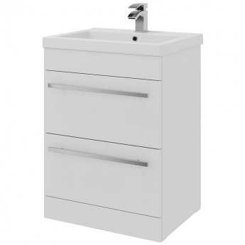 Prestige Purity 2-Drawer Floor Standing Vanity Unit with Mid Depth Ceramic Basin 600mm Wide - White