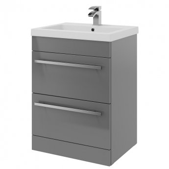 Prestige Purity 2-Drawer Floor Standing Vanity Unit with Mid Depth Ceramic Basin 600mm Wide - Storm Grey Gloss