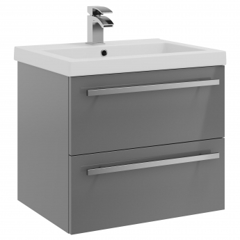 Prestige Purity 2-Drawer Wall Hung Vanity Unit with Mid Depth Ceramic Basin 600mm Wide - Storm Grey Gloss