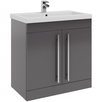 Prestige Purity 2-Door Floor Standing Vanity Unit with Mid Depth Ceramic Basin 800mm Wide - Storm Grey Gloss