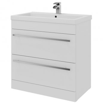 Prestige Purity 2-Drawer Floor Standing Vanity Unit with Mid Depth Ceramic Basin 800mm Wide - White