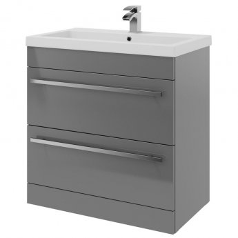 Prestige Purity 2-Drawer Floor Standing Vanity Unit with Mid Depth Ceramic Basin 800mm Wide - Storm Grey Gloss