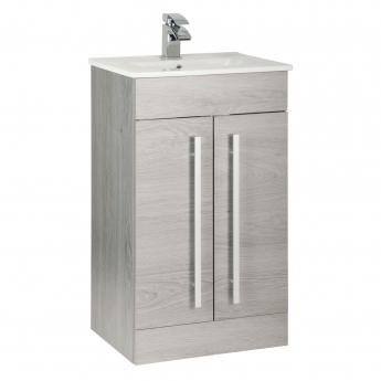 Prestige Purity 2-Door Floor Standing Vanity Unit with Ceramic Basin 500mm Wide - Silver Oak | Product Image