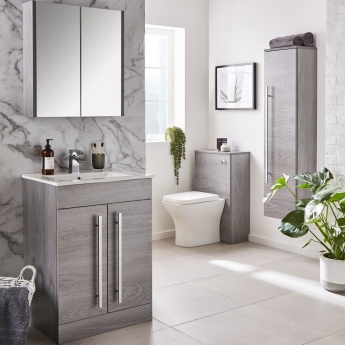 Prestige Purity 2-Door Floor Standing Vanity Unit with Ceramic Basin 600mm Wide - Silver Oak