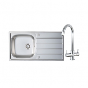 Prima 1.0 Bowl Kitchen Sink with Staten Sink Tap and inset Sink 965mm L x 500mm W - Stainless Steel/Chrome