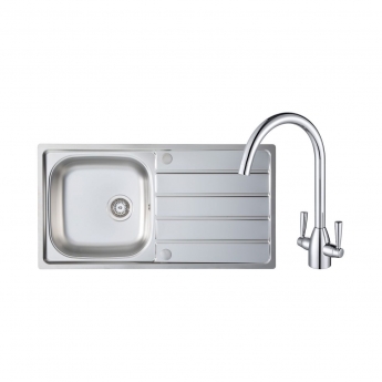 Prima 1.0 Bowl Kitchen Sink with Chelsea Sink Tap and inset Sink 965mm L x 500mm W - Stainless Steel/Chrome