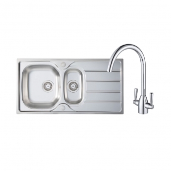 Prima 1.5 Bowl Kitchen Sink with Chelsea Sink Tap and inset Sink 1015mm L x 525mm W - Stainless Steel/Chrome