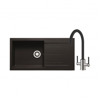 Prima+ Granite 1 Bowl inset Kitchen Sink With Swan Neck Mixer Tap Pack 1000mm L x 500mm W - Black