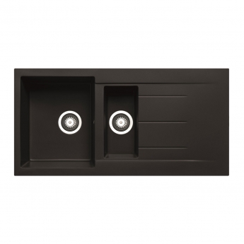 Prima+ Granite 1.5 Bowl inset Kitchen Sink With Swan Neck Mixer Tap 1000mm L x 500mm W - Black