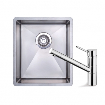 Prima+ R10 Compact 1.0 Bowl Inset/Undermount Kitchen Sink With Murray Tap 440mm L x 380mm W - Stainless Steel/Chrome | Product Image