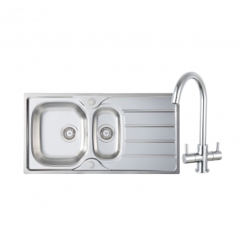Prima 1.5 Bowl Kitchen Sink with Staten Sink Tap and inset Sink 965mm L x 500mm W - Stainless Steel/Chrome