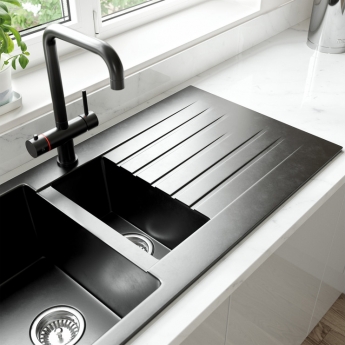 Prima 3 in 1 Hot Kitchen Sink Mixer Tap - Matt Black