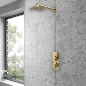 Delphi Edge Brushed Brass Dual Concealed Shower Set with Fixed Head