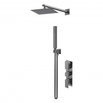 Delphi Edge Brushed Pewter Triple Concealed Shower Set with Fixed Head and Handset