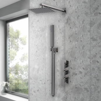 Delphi Edge Brushed Pewter Triple Concealed Shower Set with Fixed Head and Handset