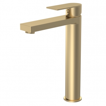 Delphi Port Brushed Brass High Rise Tall Mono Basin Mixer Tap | Product Image