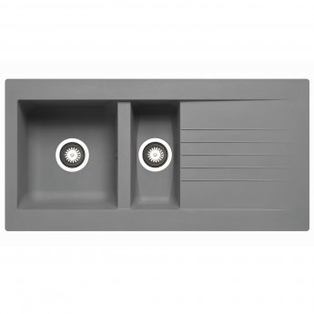 Pyramis Siroko 1.5 Bowl Kitchen Sink with Waste Kit and Reversible Drainer 1000mm L x 500mm W - Grey