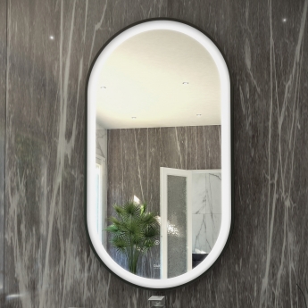 RAK Art Oval LED Illuminated Bathroom Mirror with Demister Pad 1000mm H x 550mm W - Matt Black | Product Image