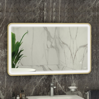 RAK Art Soft LED Illuminated Bathroom Mirror with Demister Pad 600mm H x 1200mm W - Brushed Gold | Product Image